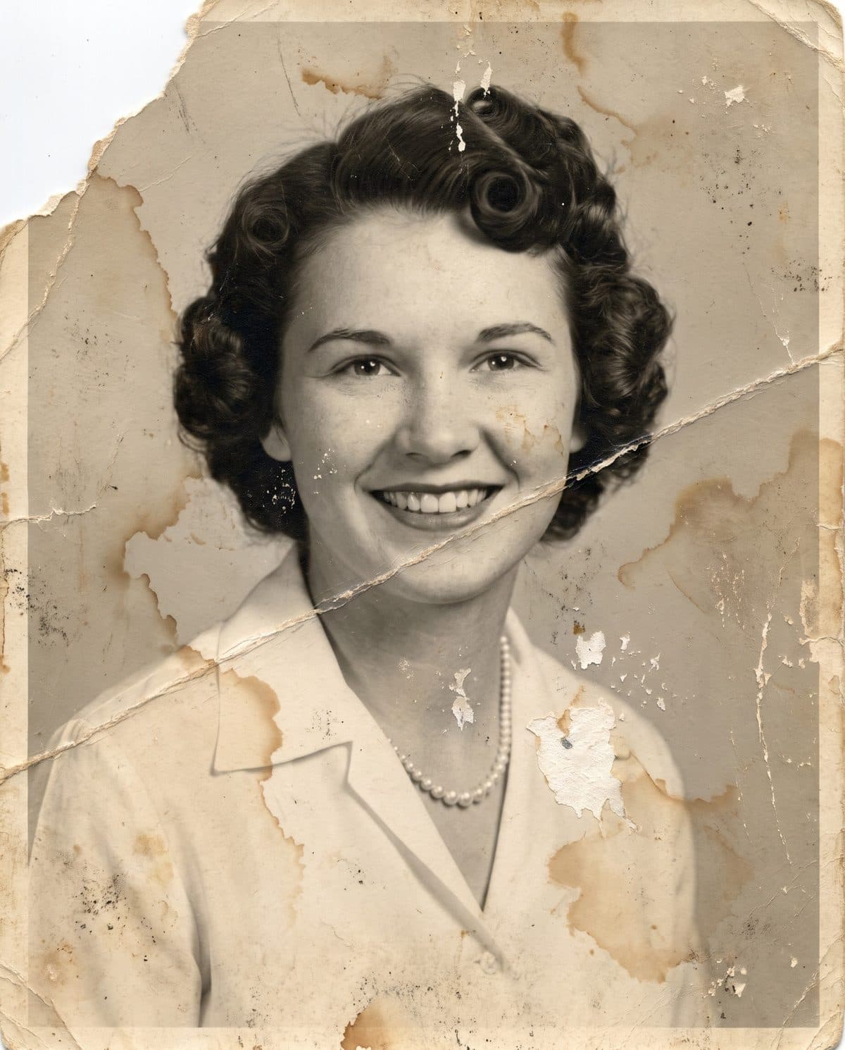 Example: a torn, creased and water-stained old portrait photograph