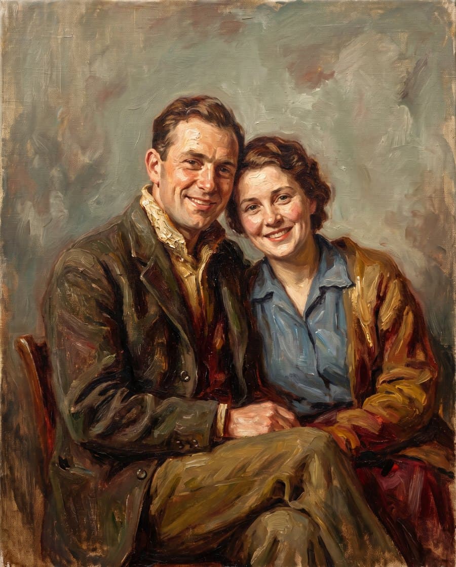 A couple hand-painted in oil from their own photograph