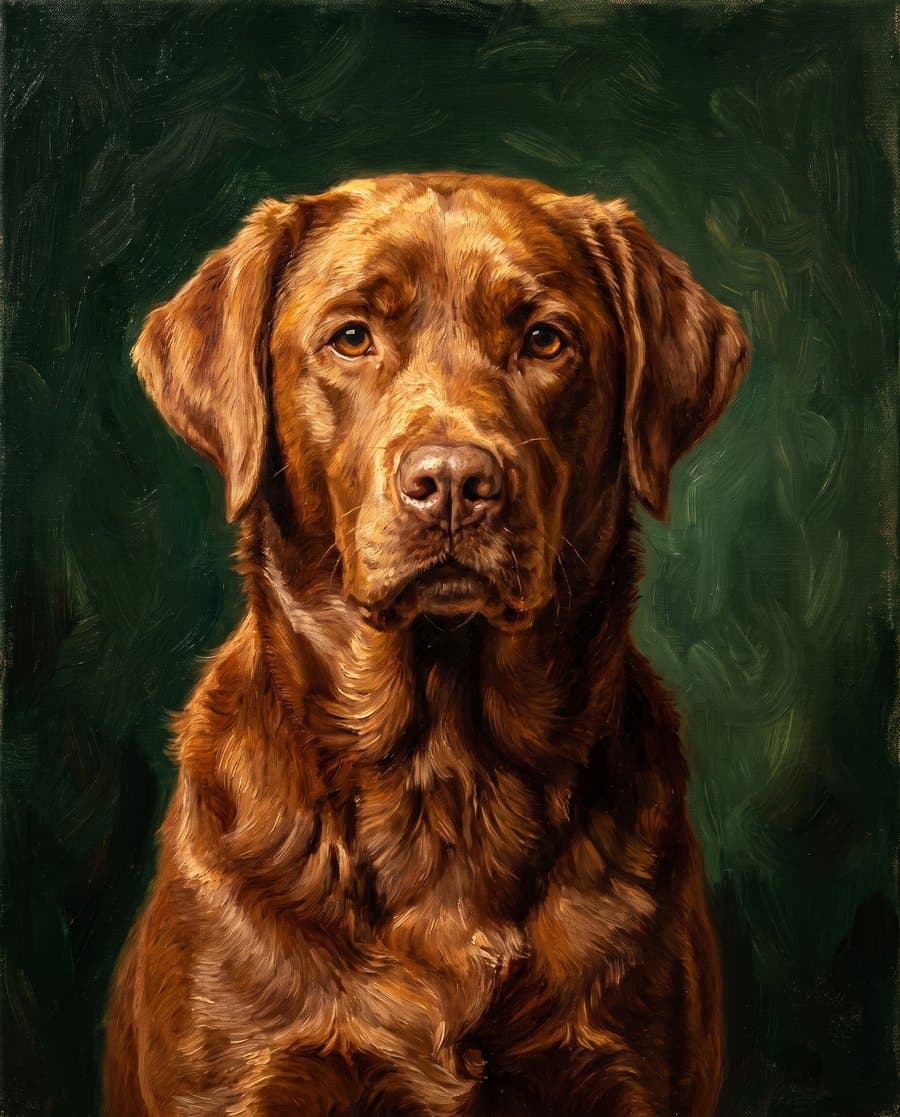 A labrador hand-painted in oil from the owner's photograph