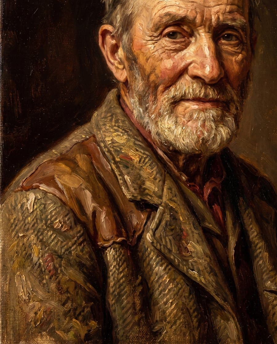 A memorial portrait hand-painted in oil from an old photograph