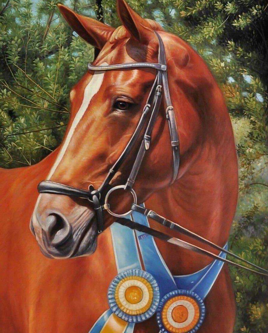 A chestnut horse hand-painted in oil from a photograph